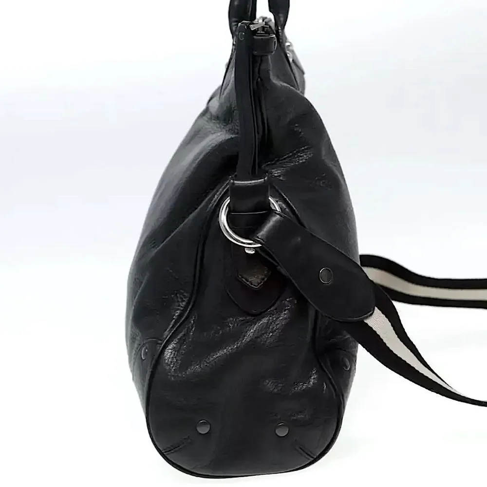 BALLY Black Leather Trainspotting Work Bag Black Striped Adjust Shoulder Strap